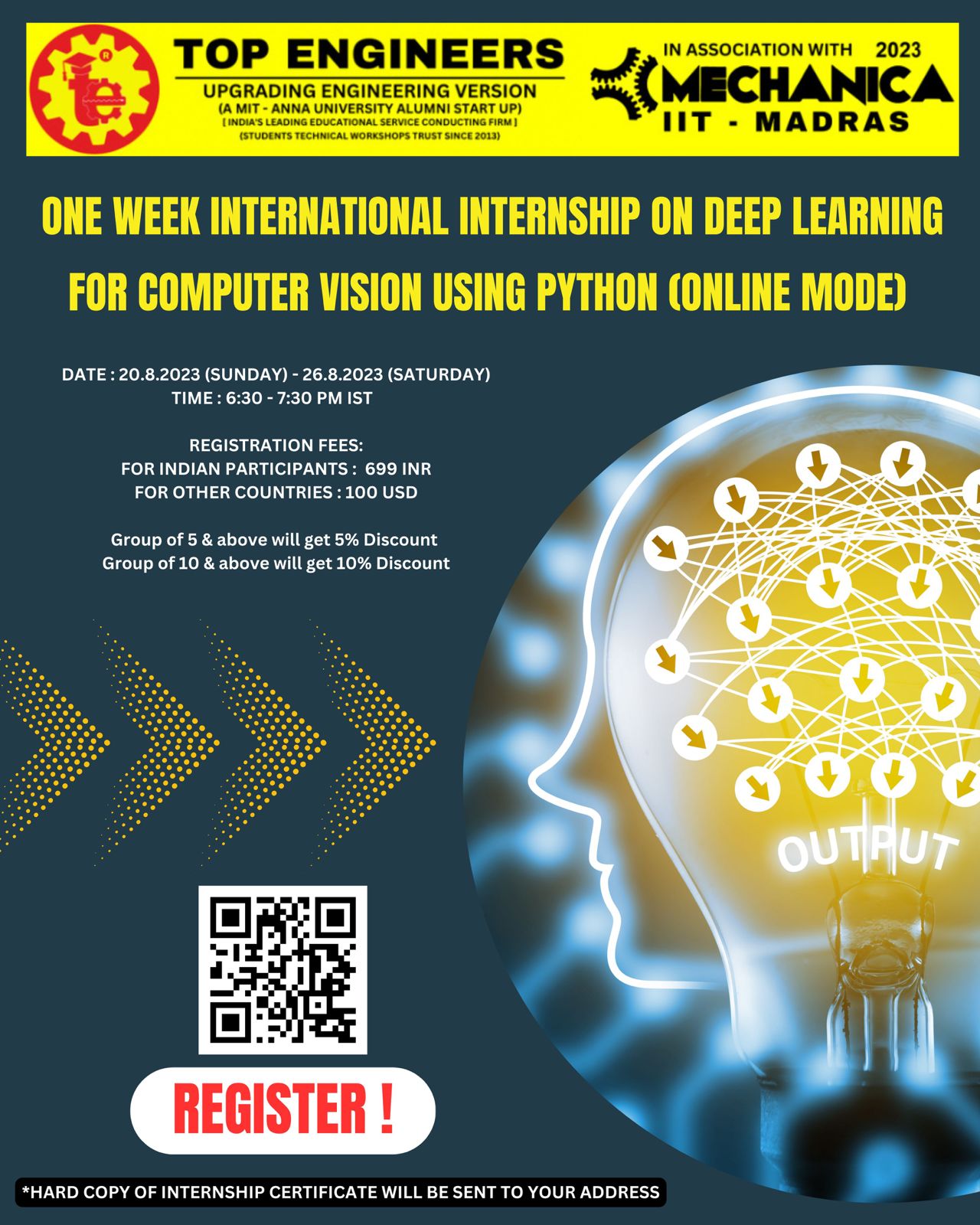 One Week International Internship on Deep Learning for Computer Vision using Python (online Mode) 2023